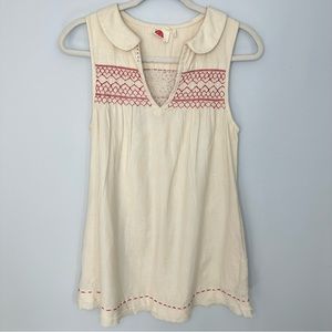Anthro Lilka embroidered cream linen top size xs